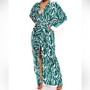 Green and White Zebra Print Maxi Dress